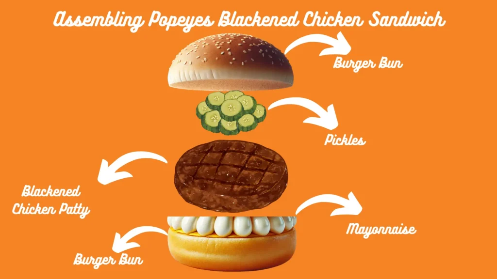 Assembling Popeyes Blackened Chicken Sandwich - infographic