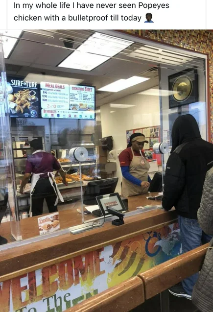 Popeyes restaurant with bulletproof glass