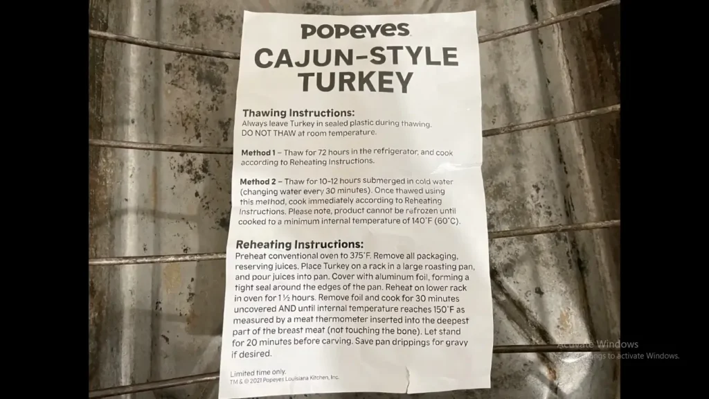 Popeyes Cajun Style Turkey Instructions