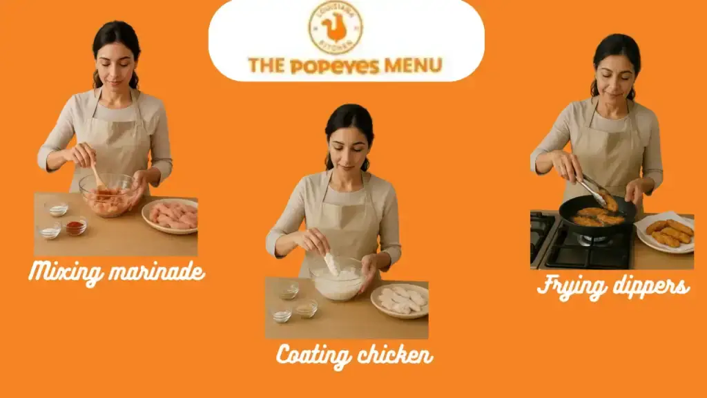 Infographic showing cooking process of chicken dippers