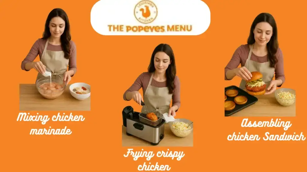 cooking process of Popeyes Coleslaw Chicken Sandwich